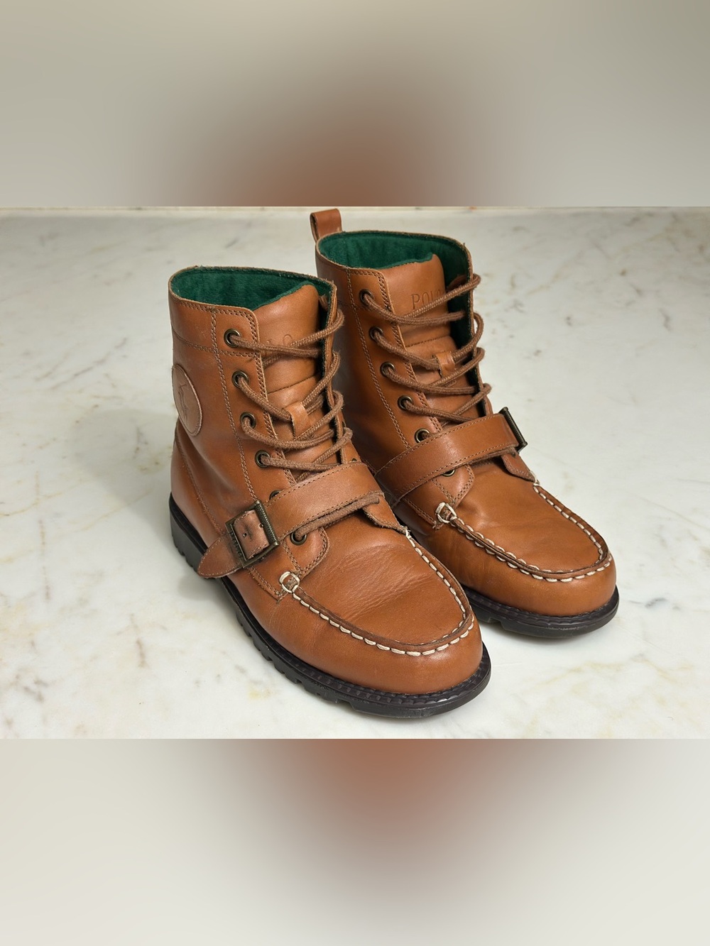 Polo Ralph Lauren Ranger Hi II Tan Leather Moc Toe Boots Boys Size 5